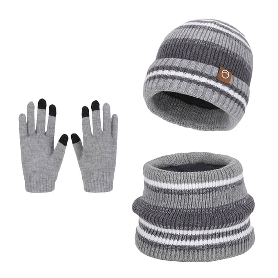 NOEGOEU 3Pcs Kids Winter Beanie Hat Scarf Gloves Set for Boys Girls, Knit Thick Fleece Lined Sets (Grey,4-10 Years)