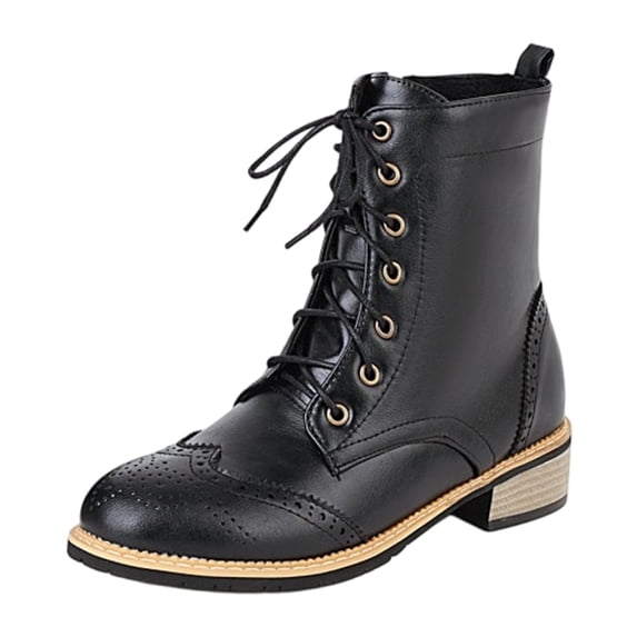 NOEGOEU Ankle Boots for Women Lace-up Low Heel Non Slip Flat Combat Boots Womens with Side Zipper (Black,40)
