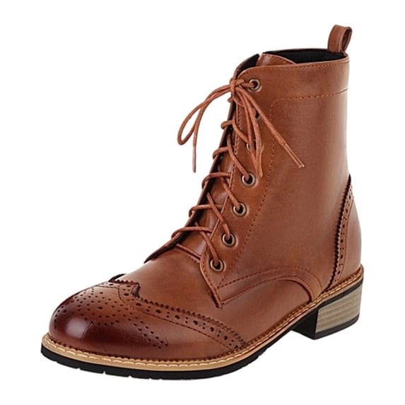NOEGOEU Ankle Boots for Women Lace-up Low Heel Non Slip Flat Combat Boots Womens with Side Zipper (Brown,41)