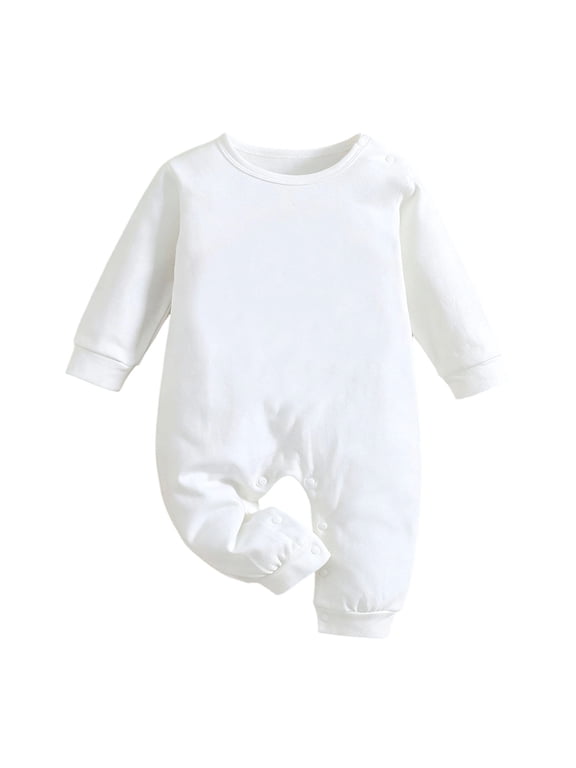 Baby Boy Girl Romper Long Sleeve Soft Basic Jumpsuit Outfits 0-24 Months (White,12-24Months)