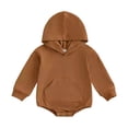 thumbnail image 1 of NOEGOEU Baby Hooded Romper with Pocket Long Sleeve Snap Buttom Jumpsuit Outfits Boy Girl 0-24M (Brown,6-12 Months), 1 of 4