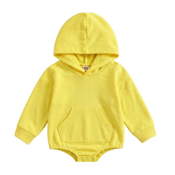 NOEGOEU Baby Hooded Romper with Pocket Long Sleeve Snap Buttom Jumpsuit Outfits Boy Girl 0-24M (Yellow,18-24 Months)