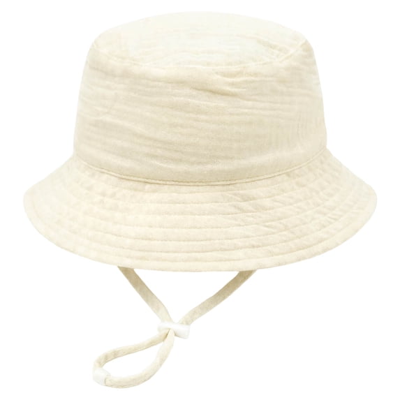 NOEGOEU Baby Sun Hat Toddler Boy Girl Beach Hat Sun Protection Adjustable Outdoor Wide Brim Bucket Hat (Beige,6-12 Months)