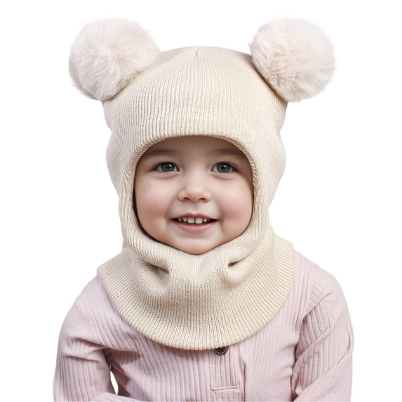 NOEGOEU Baby Winter Hat Scarf Kids Toddler Warm Windproof Knit Hood Hats Beanie for 2-5 Years (Beige,One Size)