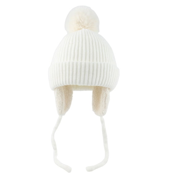 NOEGOEU Baby Winter Hats Knit Earflaps Toddler Fleece Lined Beanie for Kids 1-6Y for Daily Wear (White,1-6 Years)