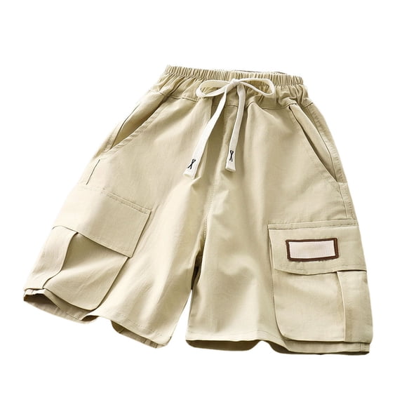 NOEGOEU Boys Cargo Shorts for Kids Hiking Shorts Lightweight Elastic Waist, Outdoor and Everyday (Khaki,13-14 Years)