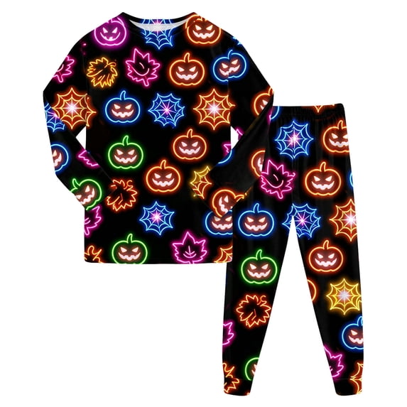 NOEGOEU Boys Girls Halloween Pajamas Kids Toddler Cute Graphic Long Sleeve Sleepwear Set 2-9Y (Purple,3-4 Years)