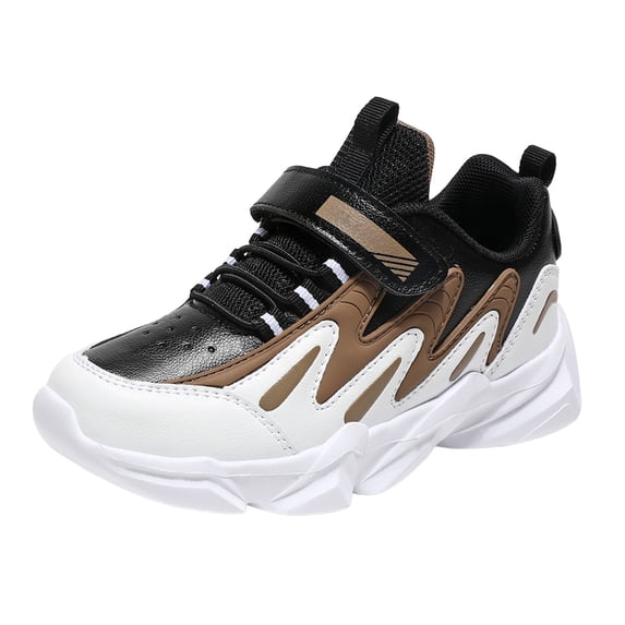 NOEGOEU Boys Girls Sneakers Chunky Sneakers Hook and Loop Lace-up Casual Kids Shoes 3-12 Years (A3-Brown,8.5)