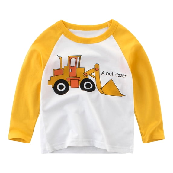 NOEGOEU Boys Long Sleeve Shirts Crewneck Graphic Tees Soft Breathable Cotton Tops Toddler Clothes (White,5-6 Years)