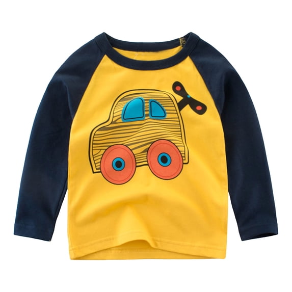 NOEGOEU Boys Long Sleeve Shirts Crewneck Graphic Tees Soft Breathable Cotton Tops Toddler Clothes (Yellow,5-6 Years)