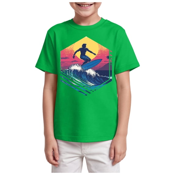 NOEGOEU Boys Short Sleeve Tshirts Crewneck Graphic Tees Sports Funny Shirts for Boys Kids Clothes (Green,5-6 Years)