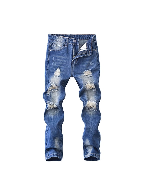 Boys Skinny Jeans Slim Fit Denim Pants for Boys, Durable Distressed Ripped Jeans for 5-13Y (Blue,7-8 Years)