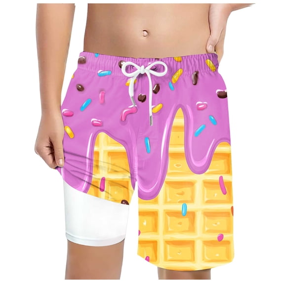 NOEGOEU Boys Swim Trunks with Compression Liner Kids Bathing Suit Boys Board Shorts Teen 5-14Y (Hot Pink,10-13 Years)
