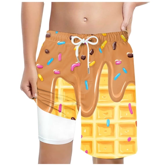 NOEGOEU Boys Swim Trunks with Compression Liner Kids Bathing Suit Boys Board Shorts Teen 5-14Y