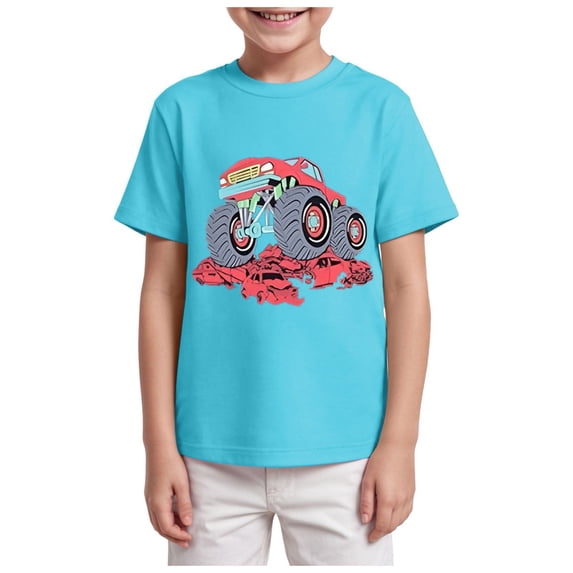 NOEGOEU Boys Tshirts Funny Shirts Short Sleeve Crewneck Loose Graphic Tees Tops for 2-14 Years (Sky Blue,2-3 Years)