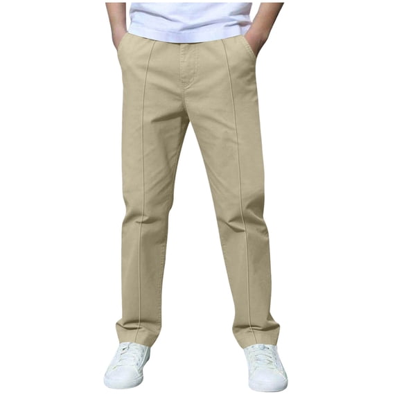 NOEGOEU Boys Uniform Pants Kids Pull on Dress Pants with Pockets School Uniform for Boys 4-12 Years (Khaki,8-10 Years)