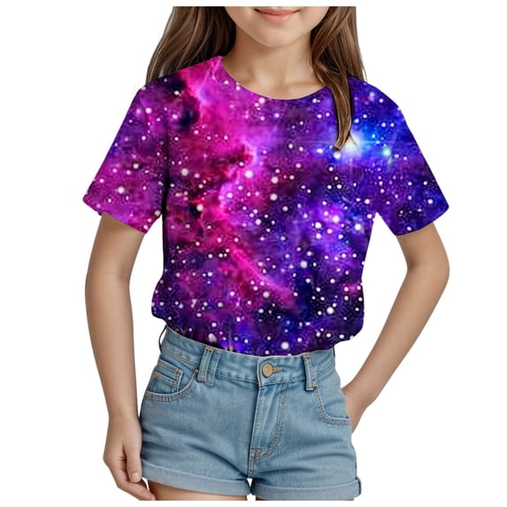 NOEGOEU Girls T Shirts Short Sleeve Crewneck Tops Summer Trendy Graphic Tees Clothes 3-13 Years (Dark Blue,8-9 Years)