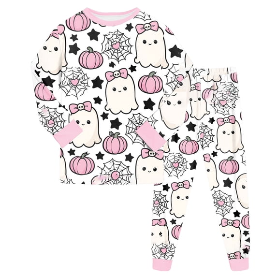 NOEGOEU Halloween Pajamas Kids Boys Girls Funny Graphic Long Sleeve Sleepwear Set 2-9 Years (Pink,6-7 Years)