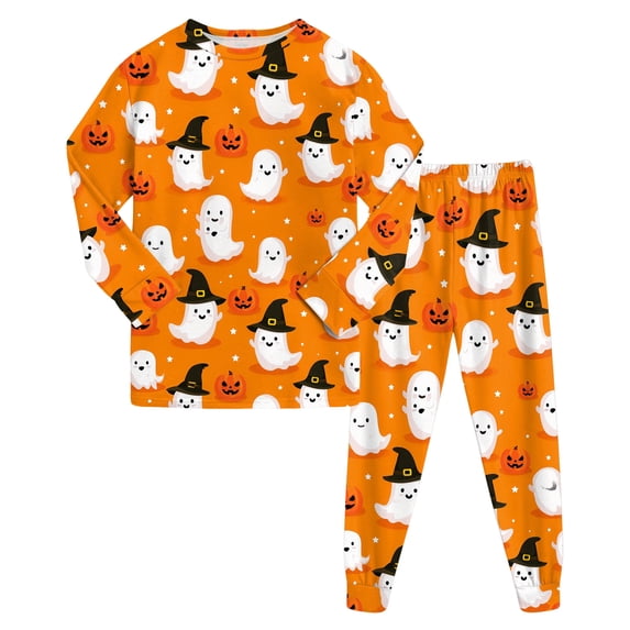 NOEGOEU Kids Boys Girls Halloween Pajamas Long Sleeve Top and Pants Sleepwear Set 2-9Y (Orange,2-3 Years)