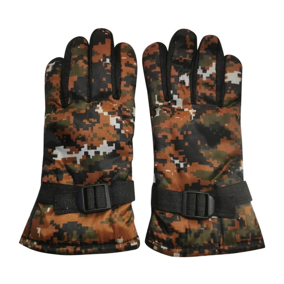 NOEGOEU Kids, Boys and Girls Camo Winter Gloves Adjustable Wrist Thermal Snow Gloves Sports (Green,One Size)