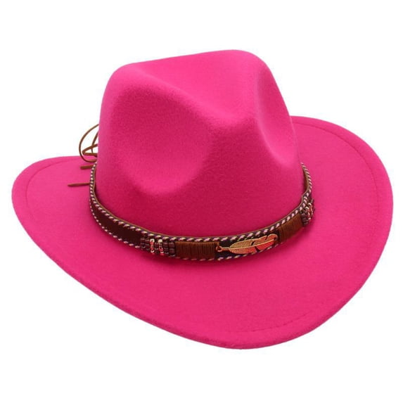 NOEGOEU Kids Cowboy Hat Boys Girls Western Cowboy Cowgirl Hat Classic Belt Buckle Felt Fedora Hats for 3-8Y (Hot Pink,3-8 Years)