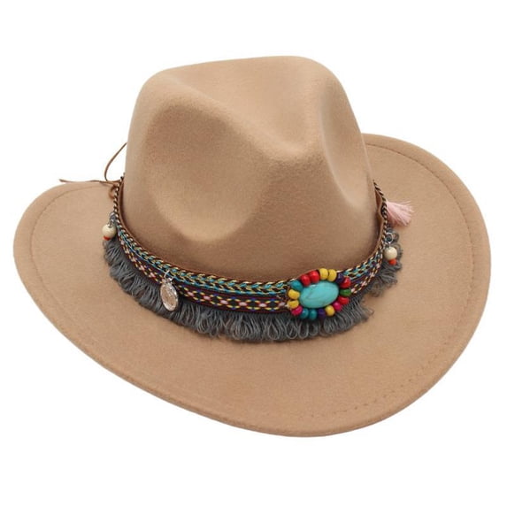 NOEGOEU Kids Cowboy Hat with Beaded Fringe Band Boys Girls Western Hat Size 3-8Y (Beige,3-8 Years)