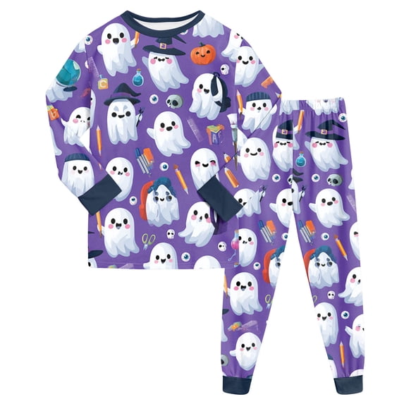 NOEGOEU Kids Cute Graphic Halloween Pajamas Boys Girls Long Sleeve Sleepwear Set 2 Piece 2-9 Years (Dark Purple,4-5 Years)