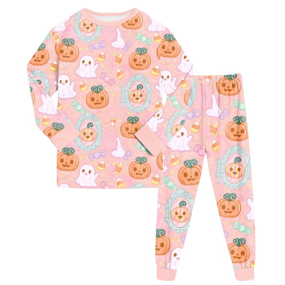 NOEGOEU Kids Halloween Pajamas Boys Girls Soft Cute Graphic Long Sleeve Top and Pants 2-9 Years (Pink,4-5 Years)