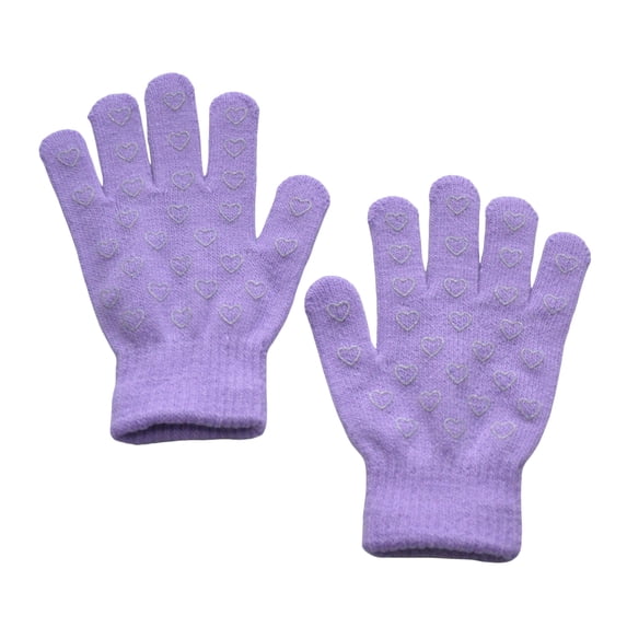 NOEGOEU Kids Winter Gloves for Boys Girls Star and Heart Print Grip Knit Soft Warm Full Finger (Purple,6-11 Years)