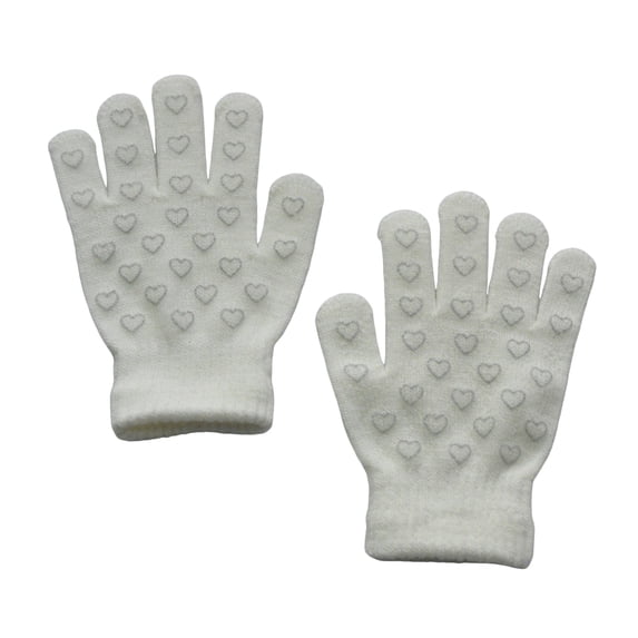 NOEGOEU Kids Winter Gloves for Boys Girls Star and Heart Print Grip Knit Soft Warm Full Finger (White,6-11 Years)