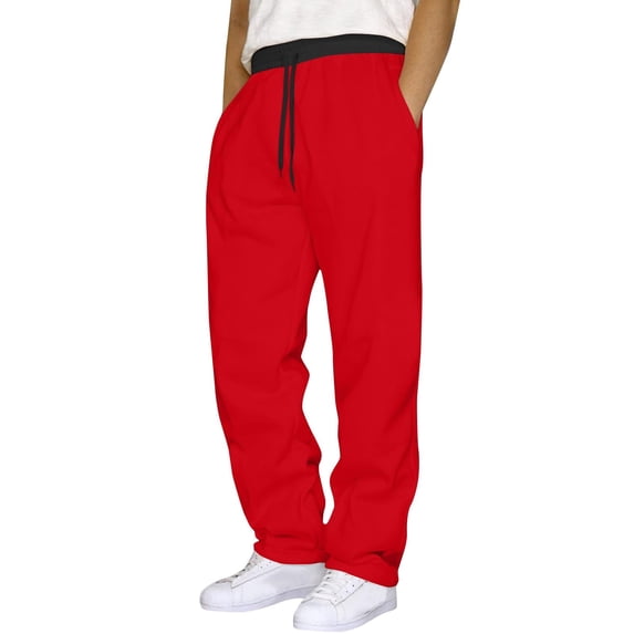 NOEGOEU Mens Baggy Sweatpants Winter Fleece Lined Pants Active Running Joggers Drawstring Waist (Red,M)