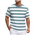 thumbnail image 1 of NOEGOEU Mens Short Sleeve T Shirts Striped Casual Crewneck Basic Shirt Stretch Summer Beach Tees (Light Blue,M), 1 of 7