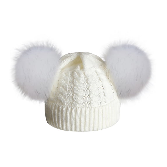 NOEGOEU Toddler Baby Beanie Warm Knit Winter Hats for Kids Newborn Hats with Pom Pom for 1-6Y (White,One Size)