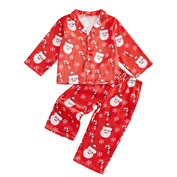 NOEGOEU Toddler Baby Christmas Pajamas Boys Girls Button Down Long Sleeve Sleepwear Set 6M-4Y (Red,18-24 Months)