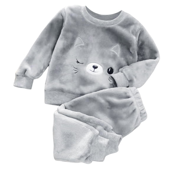 NOEGOEU Toddler Boy Girl Clothes Sets Soft Furry Pajamas Graphic Sweatshirts Pants Home Outdoor (Grey,3-4 Years)