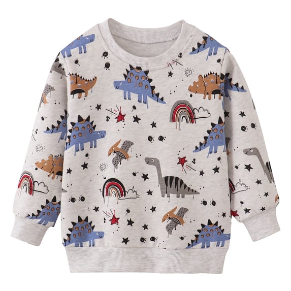 NOEGOEU Toddler Boys Crewneck Sweatshirts Kids Long Sleeve Pullover Graphic Tops for 2-7 Years (Light Gray,6 Yerars)