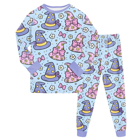 NOEGOEU Toddler Halloween Pajamas Kids Boys Girls Cute Graphic Long Sleeve Sleepwear Set (Sky Blue,6-7 Years)