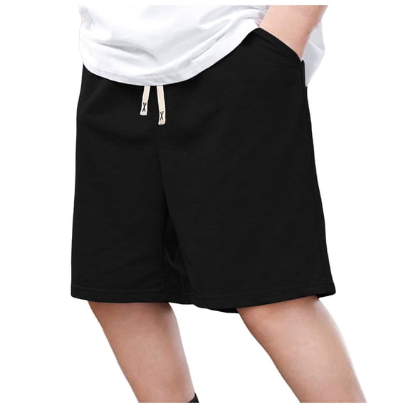 NOEGOEU Toddler Shorts Boys Cotton Short Pants with Pocket and Elastic Waist Athletic Jogger 5-10Y (Black,8-9 Years)