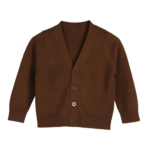 NOEGOEU Unisex Uniform Cardigan for Girls Boys, Button Down V-Neck Long Sleeve Cotton Sweaters (Brown,110)