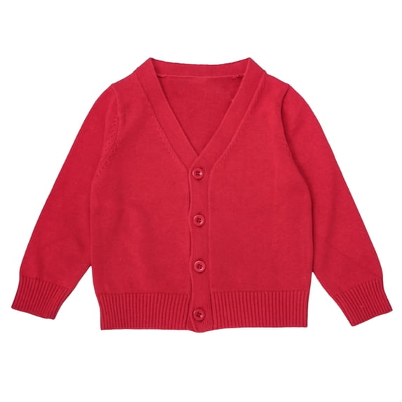 NOEGOEU Unisex Uniform Cardigan for Girls Boys, Button Down V-Neck Long Sleeve Cotton Sweaters (Red,80)