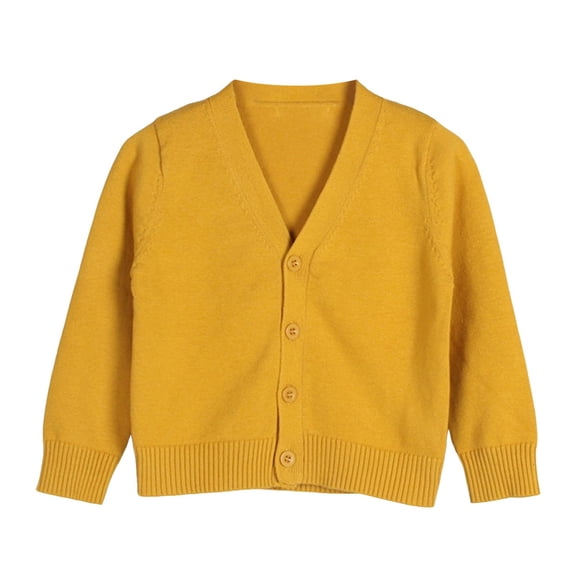 NOEGOEU Unisex Uniform Cardigan for Girls Boys, Button Down V-Neck Long Sleeve Cotton Sweaters (Yellow,80)