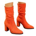 thumbnail image 1 of LIWENLI Women's Fall Mid Calf Slouch Boots with Chunky Heel Pull-on Pointed Toe High Heel Boots (Orange,38), 1 of 6