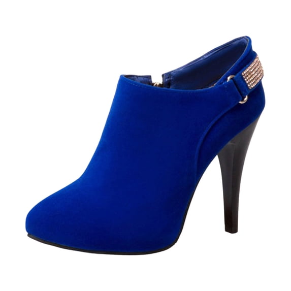 NOEGOEU Women's Suede Boots Platform Stiletto Ankle Boots Side Zip Fall Winter Dress Shoes (Blue,40)