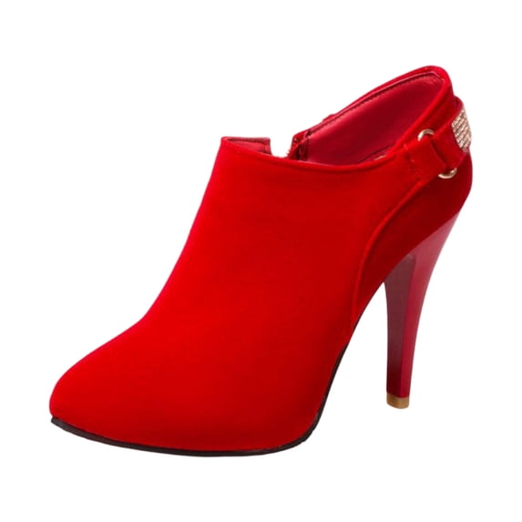 NOEGOEU Women's Suede Boots Platform Stiletto Ankle Boots Side Zip Fall Winter Dress Shoes (Red,41)