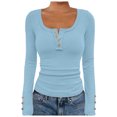 thumbnail image 1 of LIWENLI Womens Long Sleeve Shirts Fall Henley Tops Soft Ribbed Knit Button Up Slim Fitted T-Shirts (Light Blue,XL), 1 of 5