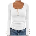 thumbnail image 1 of LIWENLI Womens Long Sleeve Shirts Fall Henley Tops Soft Ribbed Knit Button Up Slim Fitted T-Shirts (White,XL), 1 of 5