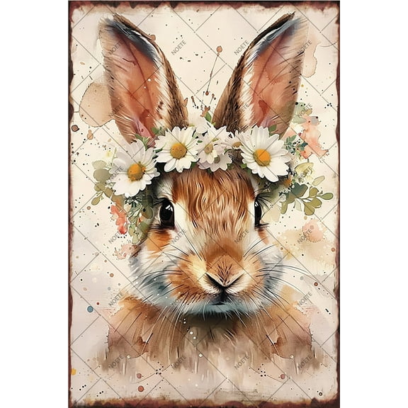 NOETE 12x16 Inch Bunny Decorations Tin Sign - Vintage Easter Bunny Wall Art for Farmhouse, Classroom, Family | Primitive Country Bunny Decorations for Spring & Holiday