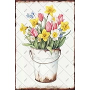 NOETE 12x16 Inch Spring Garden Decorations - Farmhouse Floral Tin Sign Wall Art for Yard, Backyard, Living Space & Greenhouse