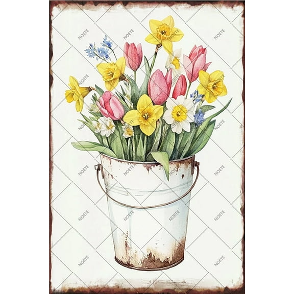 Noete 8x12 Inch Color Spring Garden Decorations - Farmhouse Floral Tin Sign Wall Art for Yard, Backyard, Living Space & Greenhouse