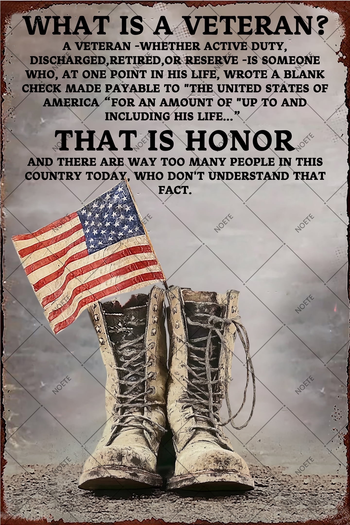 Noete American Flag Gray Decor Metal Tin Sign - Patriotic American Flag ...